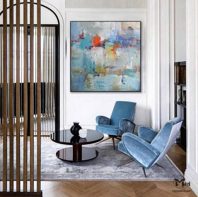 Heavy Gray Texture Blue Abstract Canvas Wall Art V0MQZ wall art